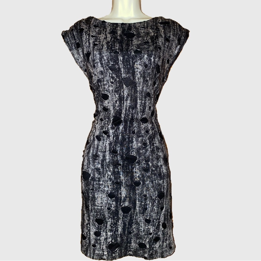 NWT LUMIERE DISTRESSED FITTED BODYCON GRUNGE CAP SLEEVE CASHMERE LIKE MINI DRESS